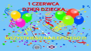 Napis 1 czerwca Wszystkiego Najlepszego, w tle balony.